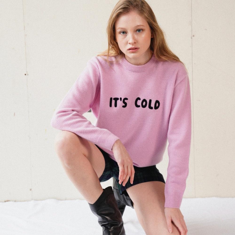 IT'S COLD Embroidered Wool Pullover