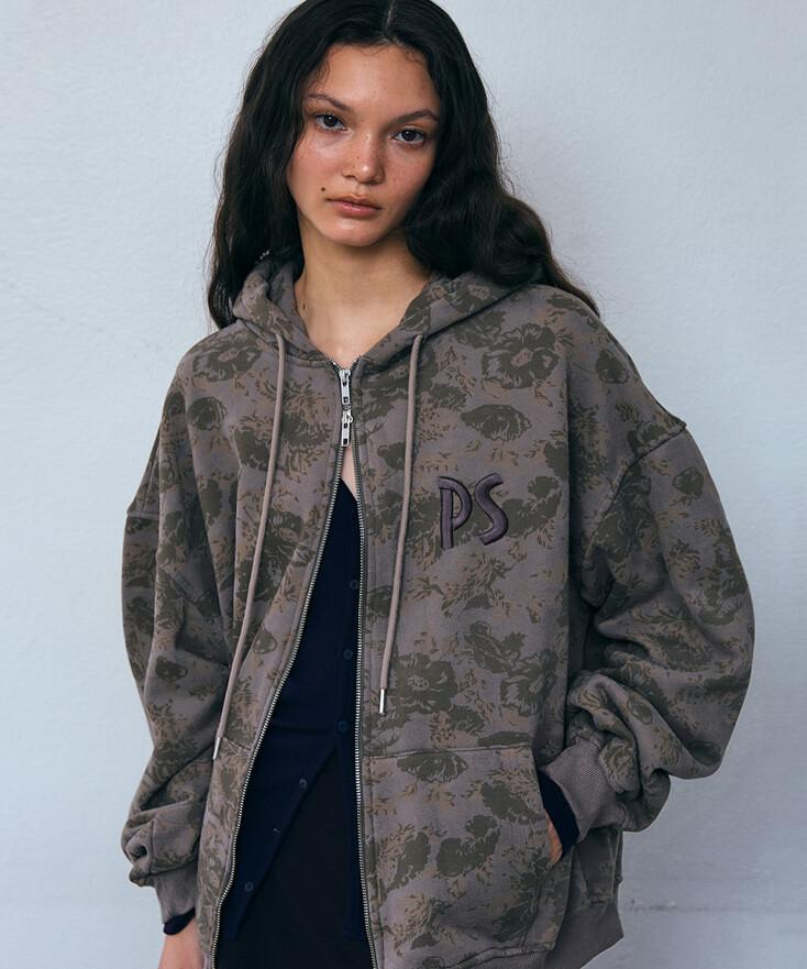 빈티지 플라워 오버사이즈 후디_카키 브라운