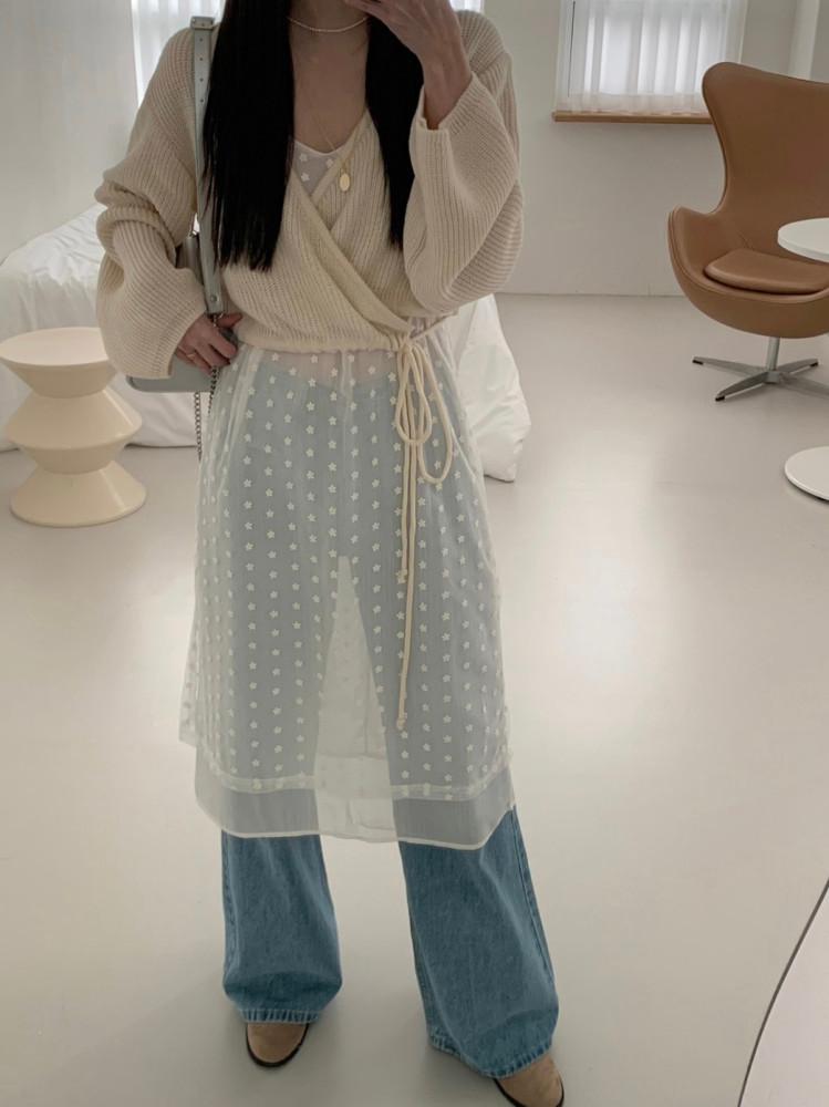 [끈조절가능] 여성 러블 시스루 플라워 뷔스티에 레이어드 롱 나시 원피스 레이스 쉬폰 봄코디 2color