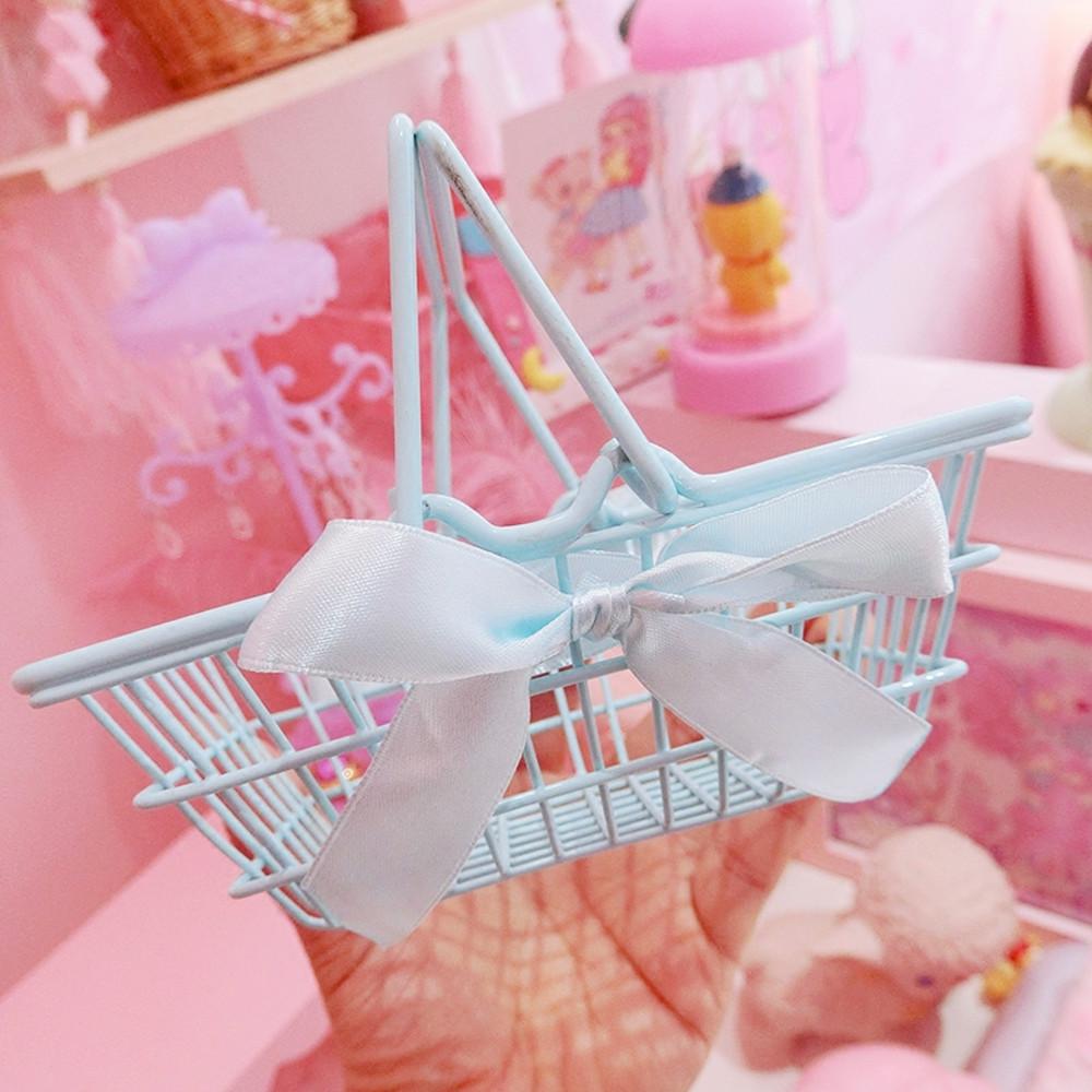 B811 귀여운 리본 베이비블루 바구니 소품정리함 수납함