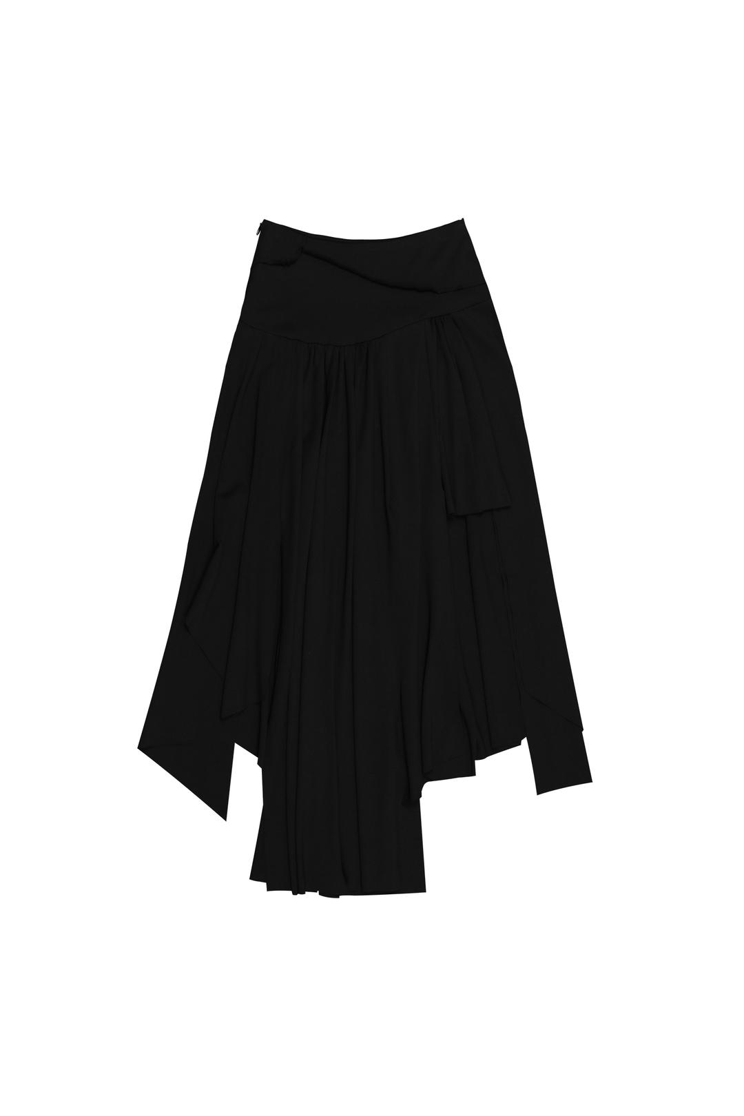 [3월 중후반 출고]ASYMMETRIC SHIRRING SKIRT #BLACK - 달링유어배드
