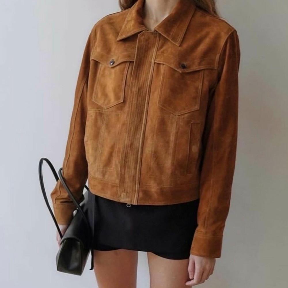 런던플랏 로랑 스웨이드 자켓 카라 긴팔 포켓 jk