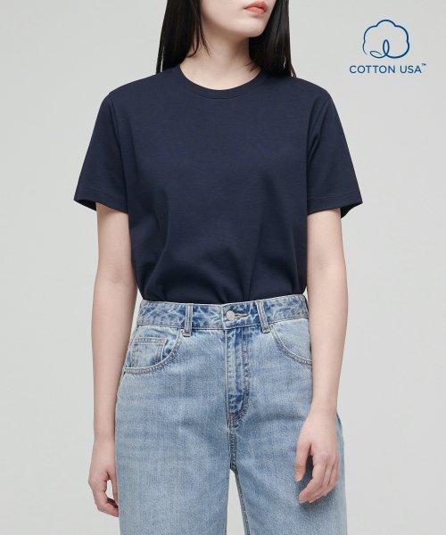 우먼즈 베이식 크루 넥 반팔 티셔츠 [다크 네이비]