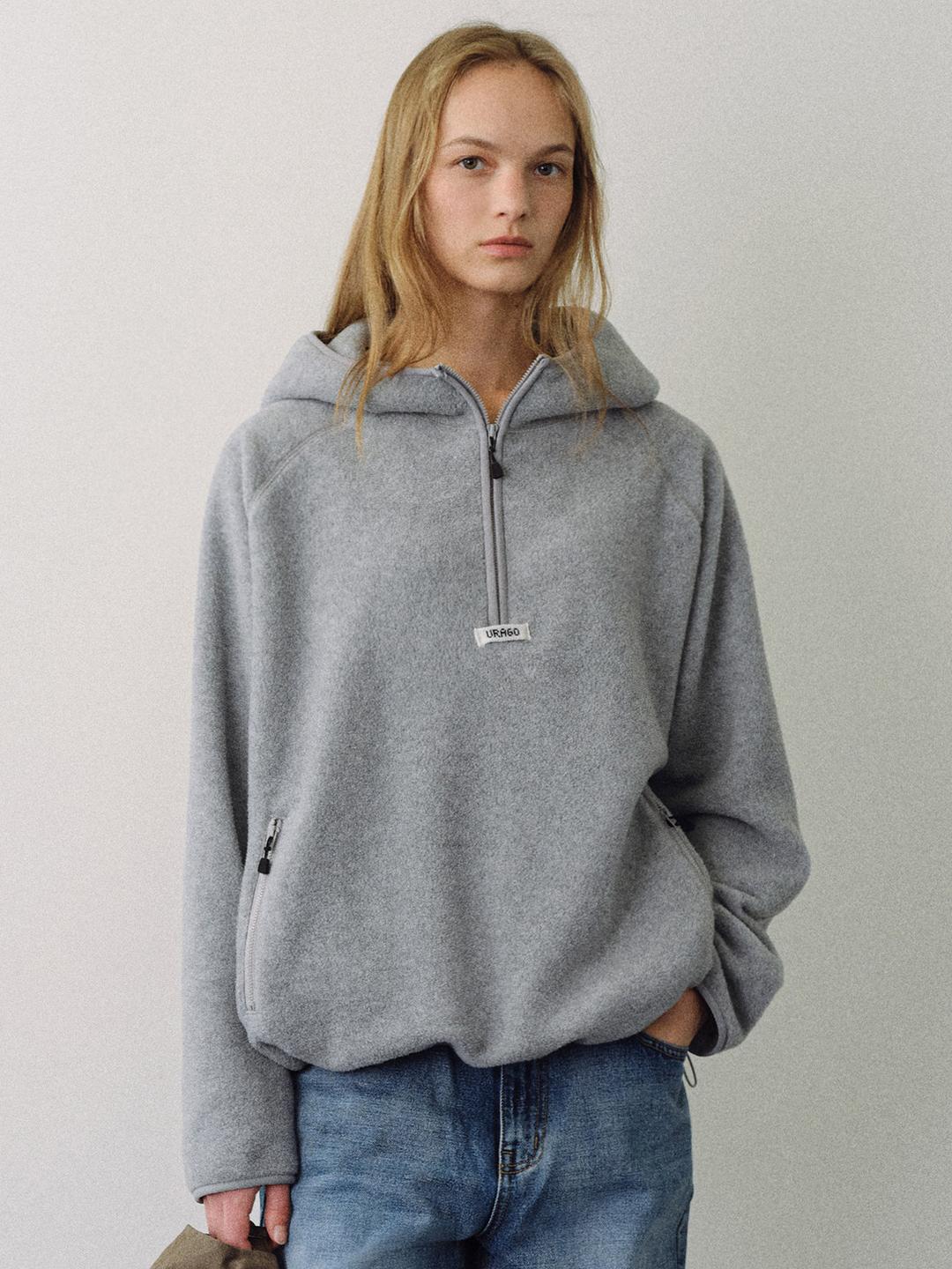 Fleece hoodie half zip-up_3colors