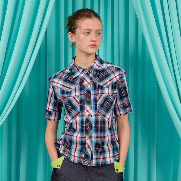 WESTERN CHECK SHORT SLEEVE SHIRT / blue