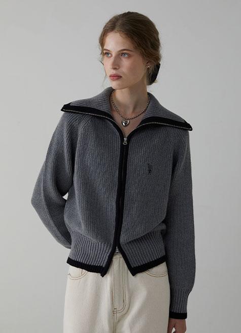 Open Zipped Cardigan_Charcoal