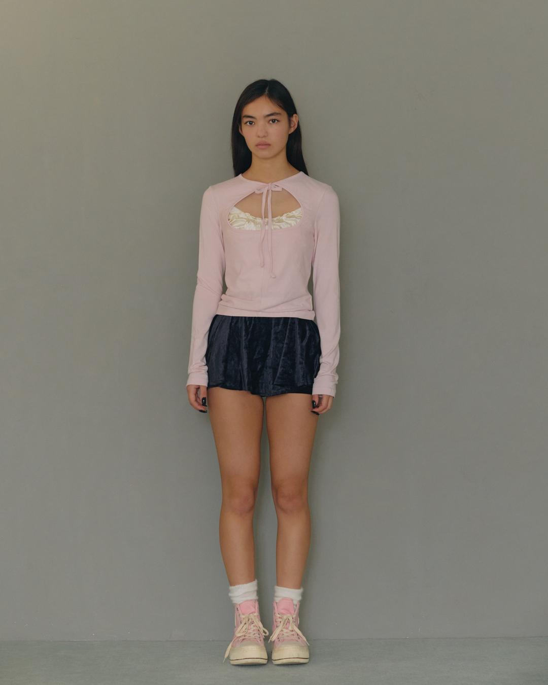2way Ribbon T shirt(Baby Pink)