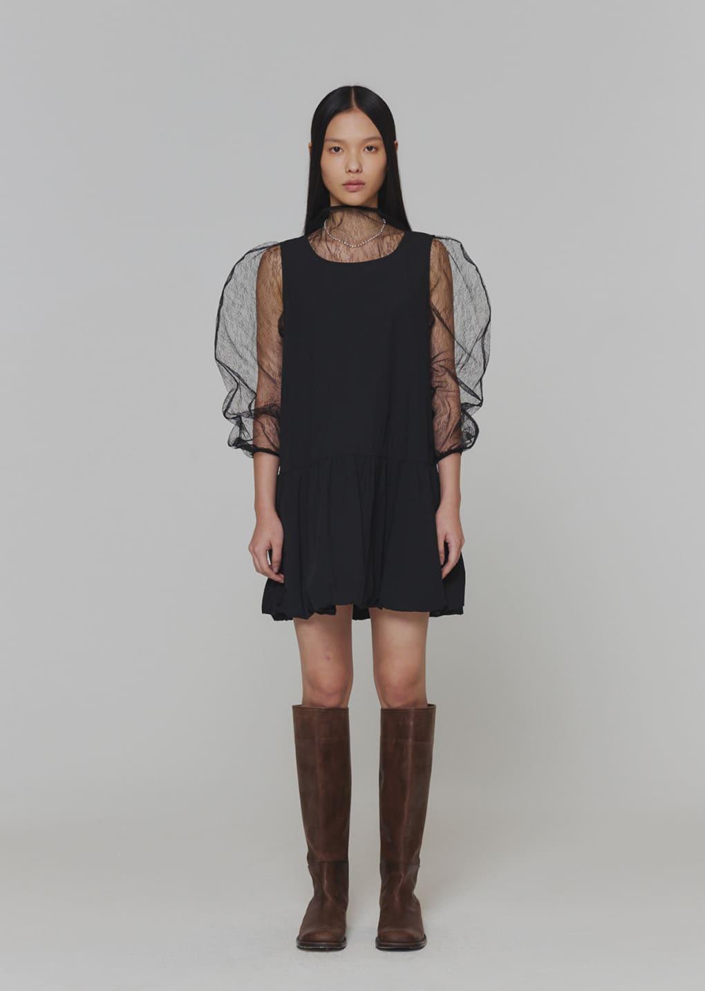 volume mini dress, black