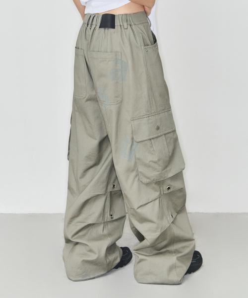 투턱 와이드 코튼 팬츠 카키