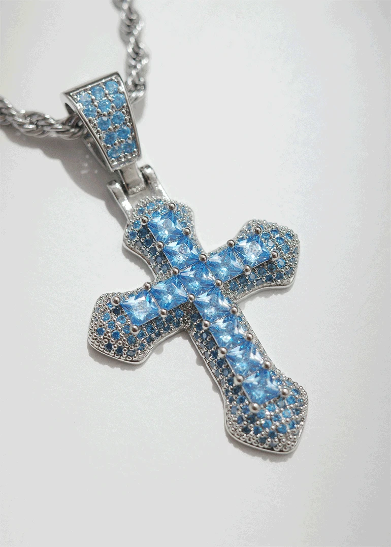 [high-quality] blue cubic cross necklace | 블루 지르콘 큐빅 십자가 목걸이
