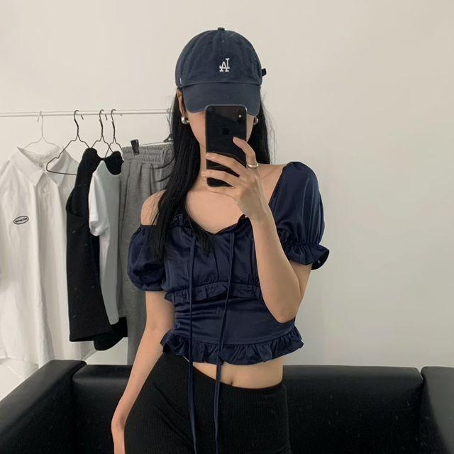 실키 퍼프 크롭 블라우스 3컬러