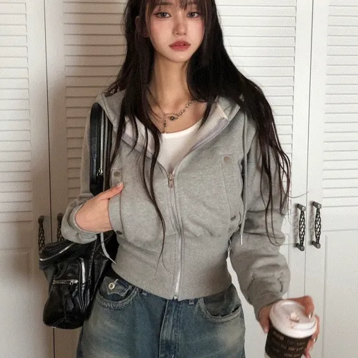 기모ver[당일출고🚀/허리보정!] 기모 밴딩 포켓 크롭 후드집업 슬림핏 집업 자켓