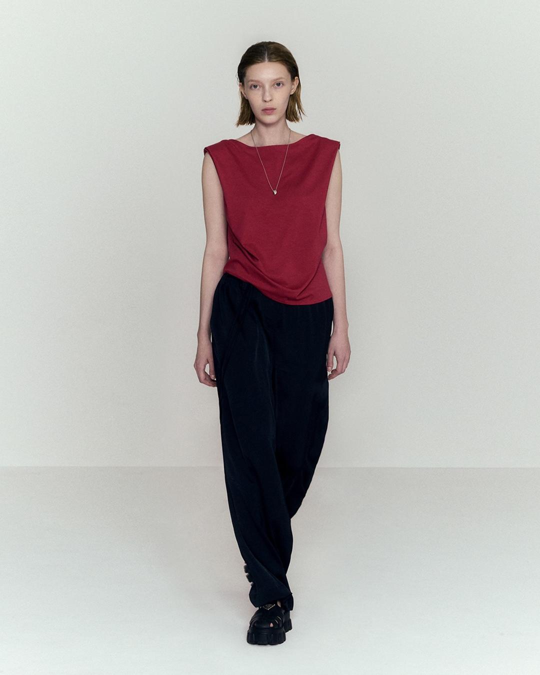 [노머] Draping Sleeveless T Shirts Red