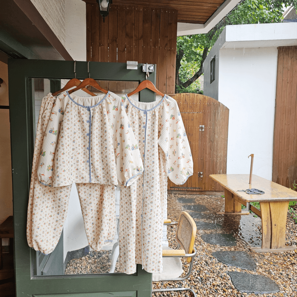 💐원피스or상하🧡카라멜플라워 누빔 파자마