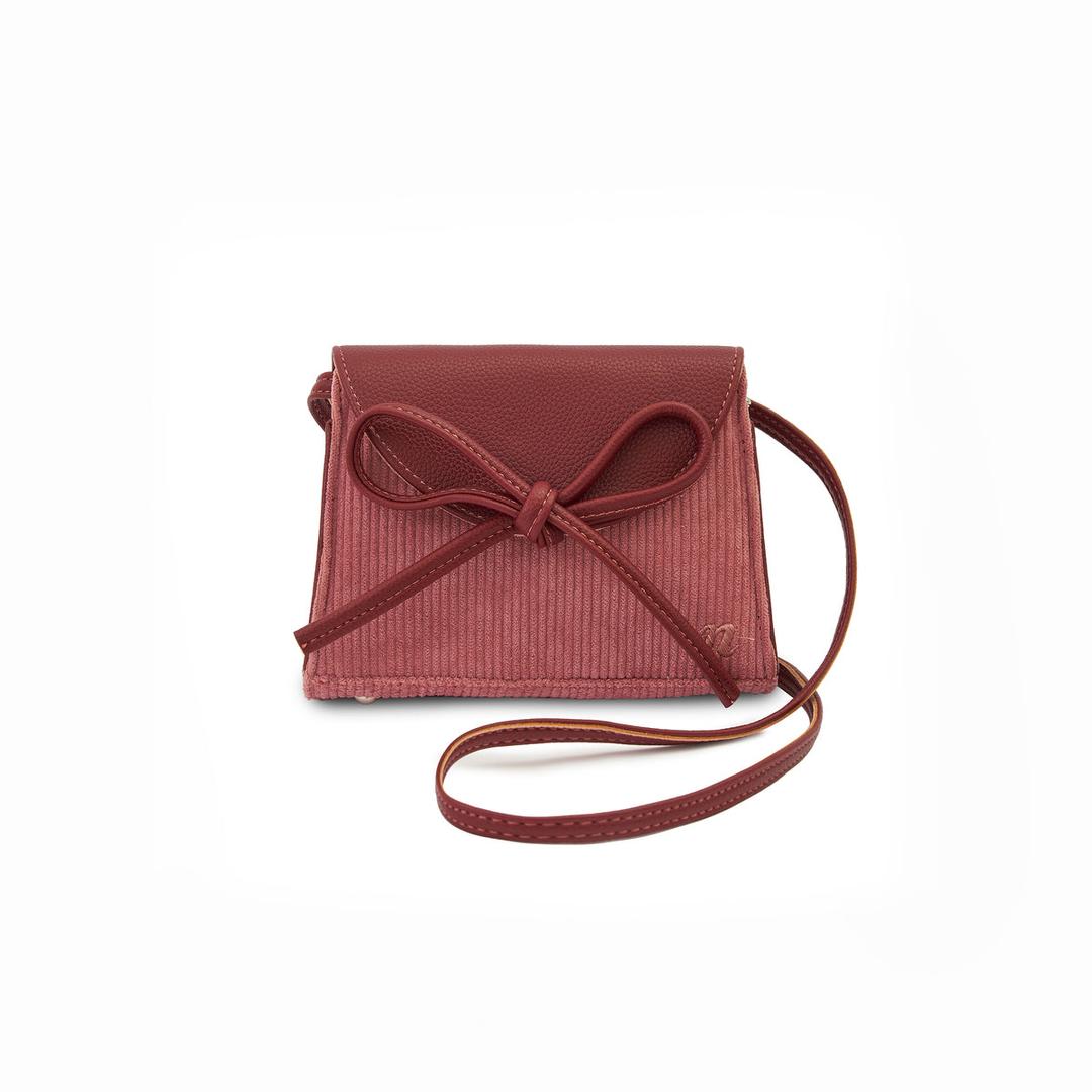 Ribbon Colour Block Handbag - Burgundy