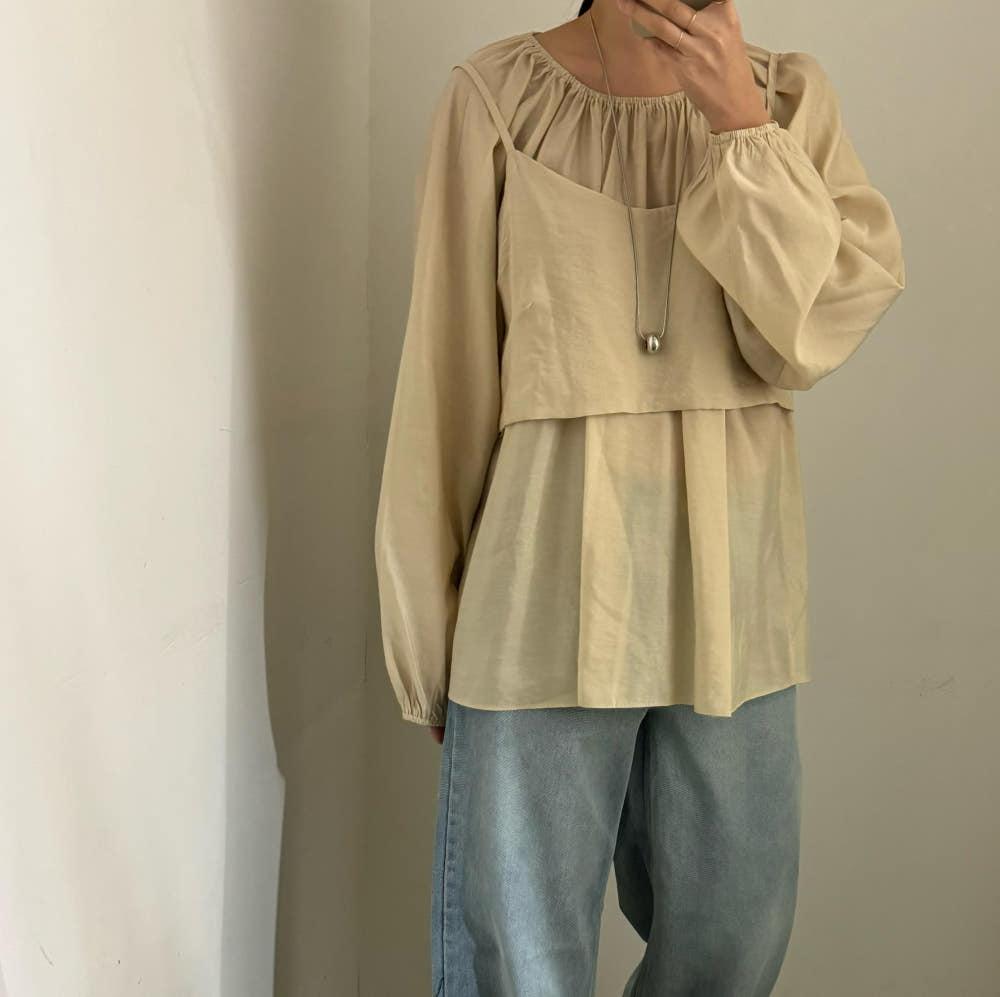 l아베세트블라l 레이어드 나시 뷔스티에 블라우스 2color