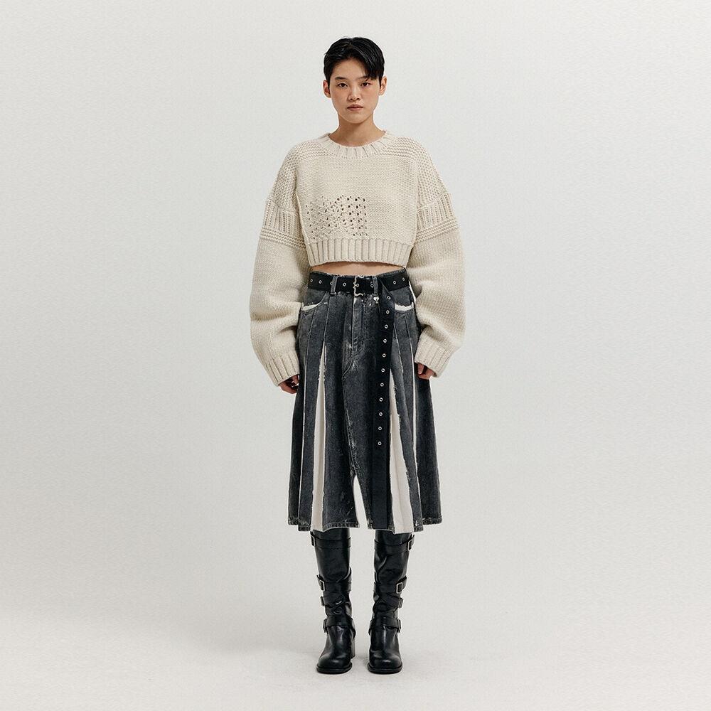 XICO Pleated Denim Skirt - Dark Grey