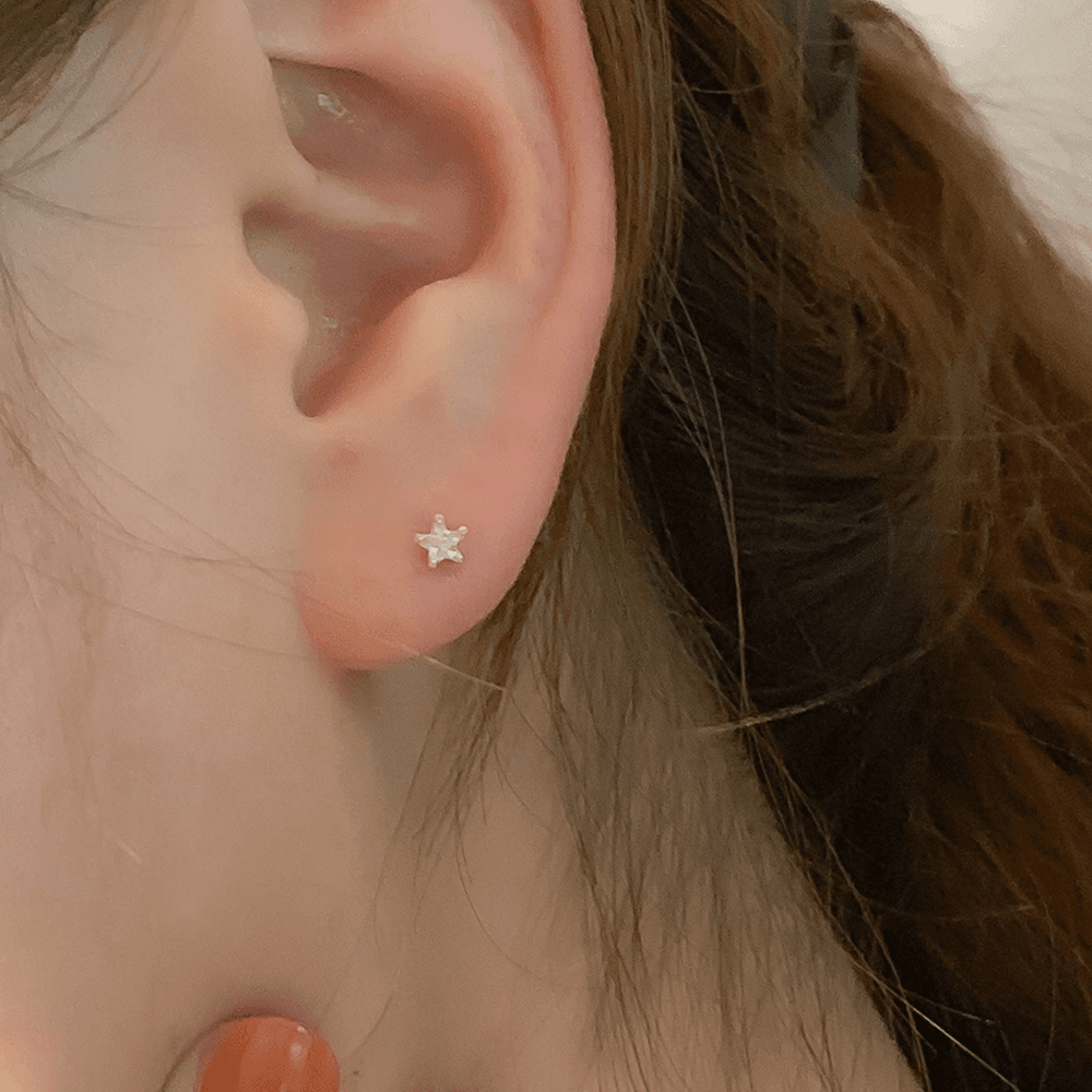 (실버925) 4mm 초 미니 스터드 별 모양 큐빅 귀걸이