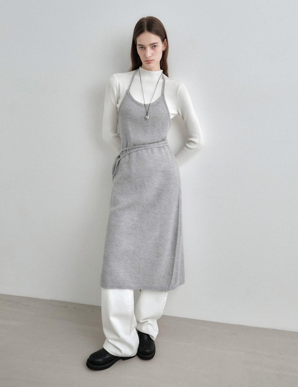 [1/9 예약배송] 모헤어 레이어드 니트 롱 원피스 그레이 MDOP054GRAY