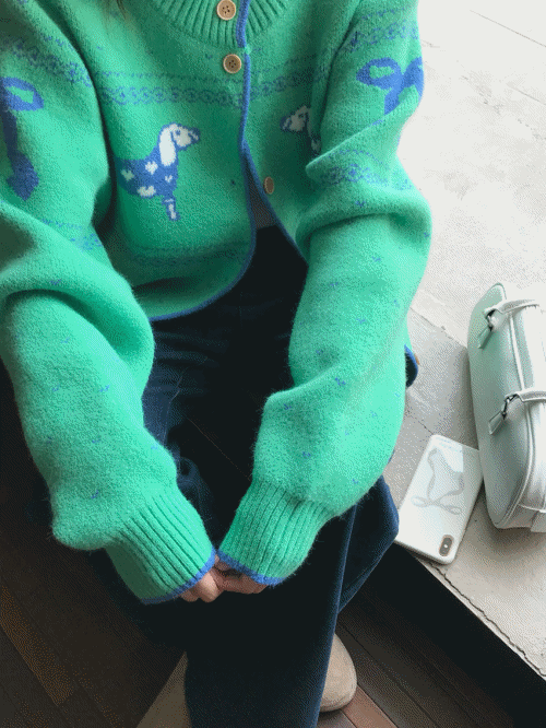 (완전도톰,고퀄) 퍼피 리본 버튼 라운드넥 가디건