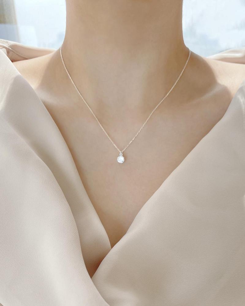실버925 젬 5mm 큐빅 포인트 목걸이 (실버,로즈골드)