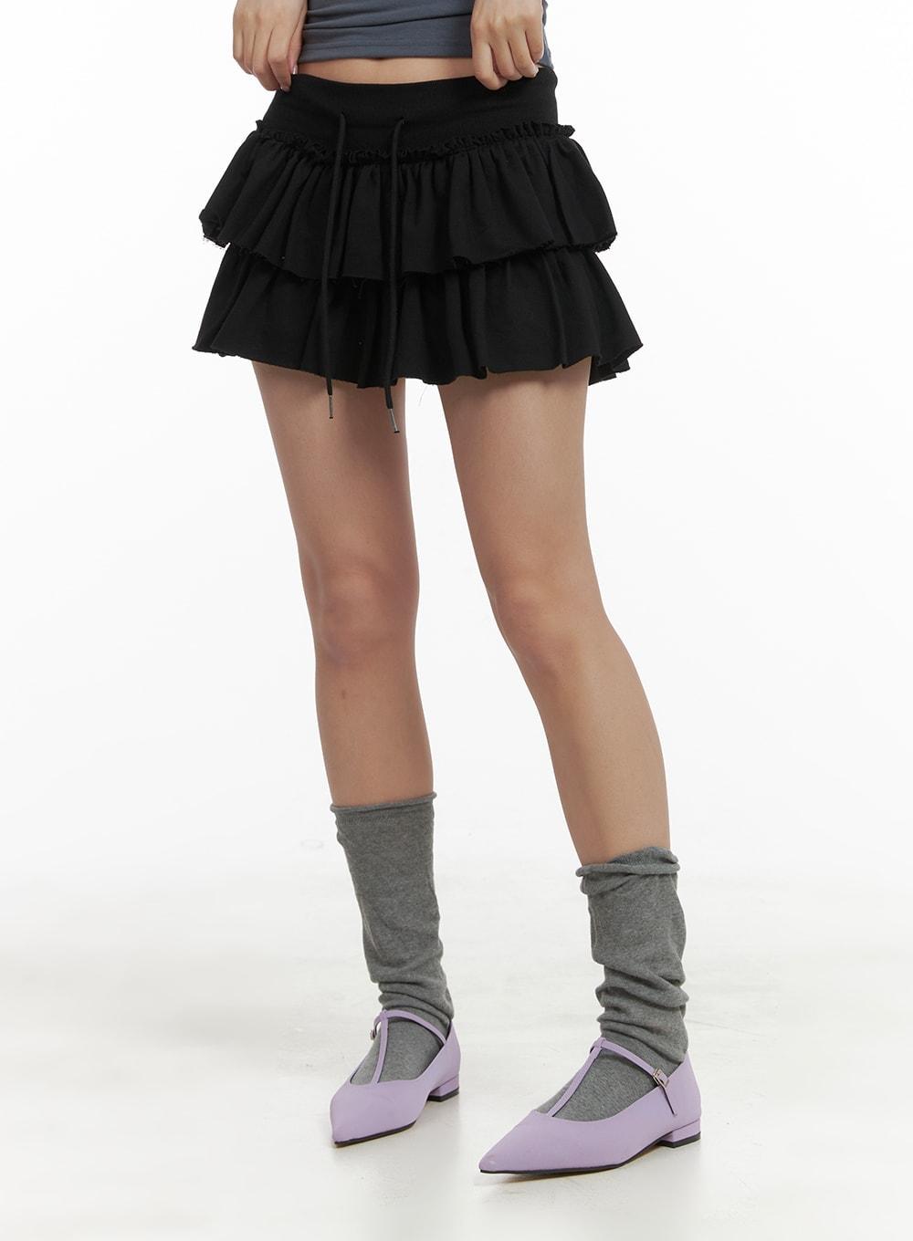 String Frill Mini Skort CA409 - Black / S/M