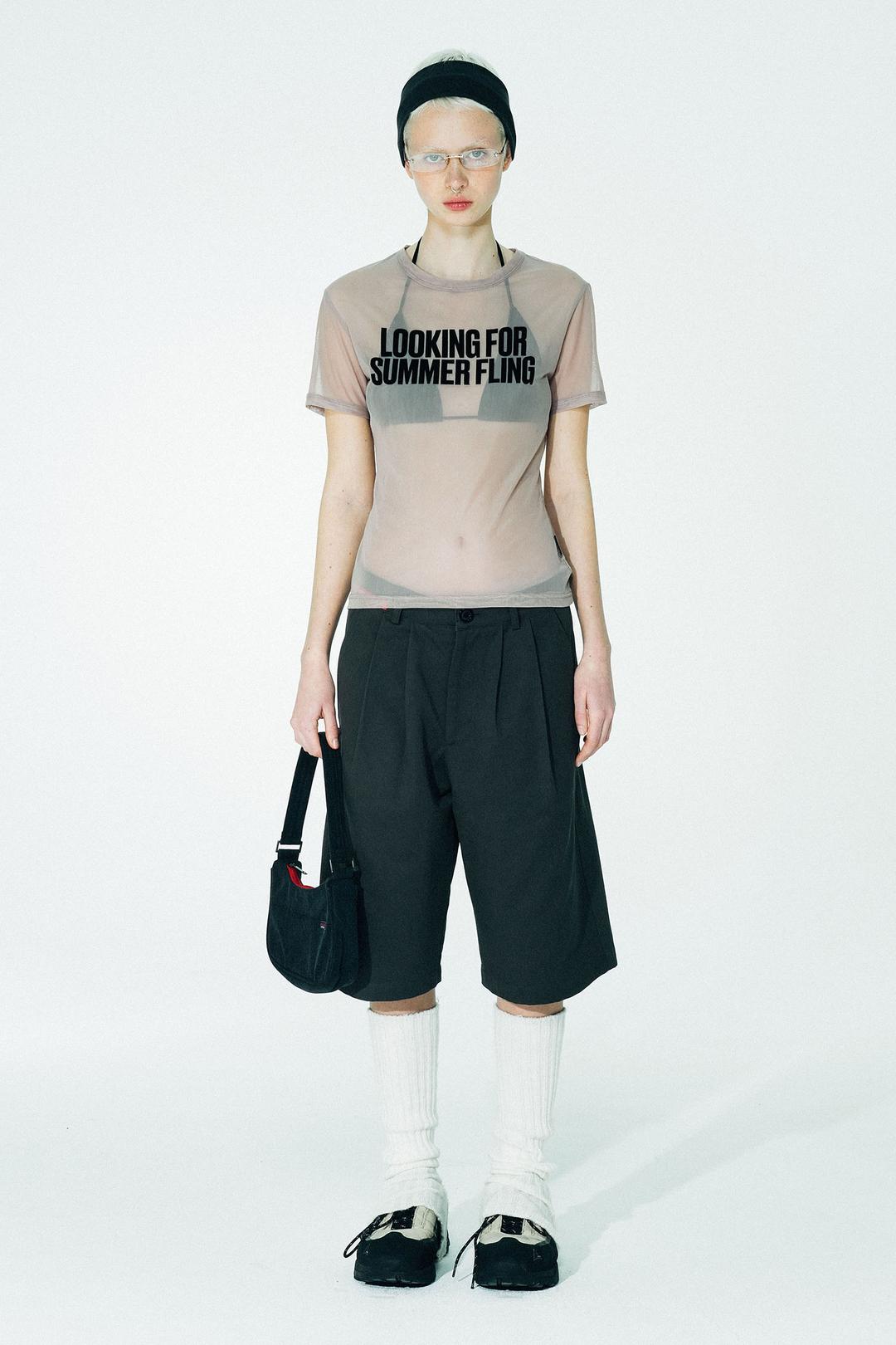 Ringer Sheer Crop Top Beige