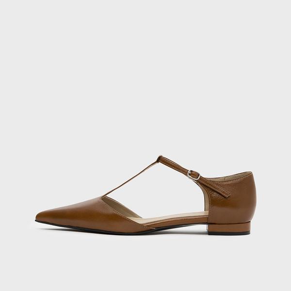 LIAS T-STRAP FLAT_BROWN