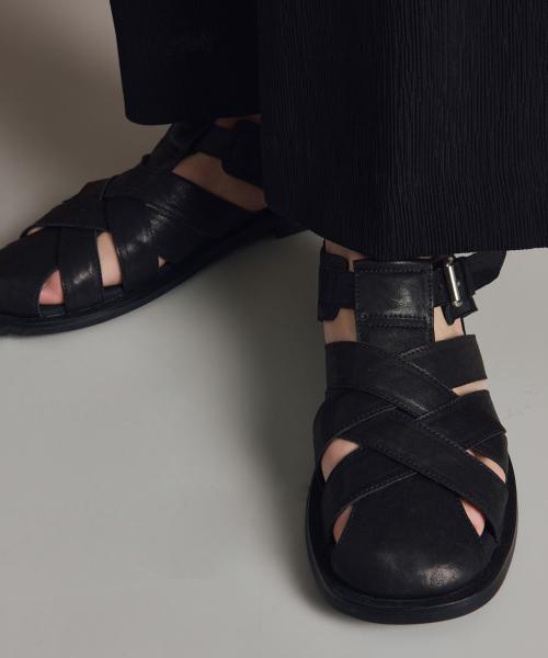 [TNGT X Mistake Project] Kinoshita Leather Fisherman sandals (Black) TNSO6E102BK