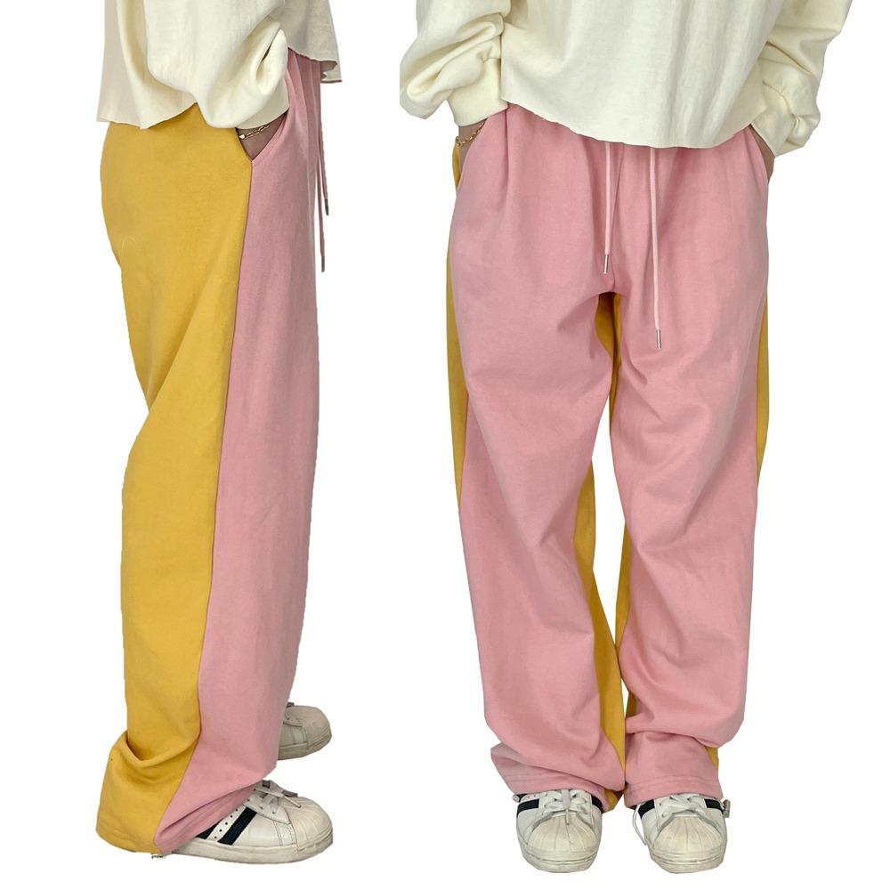 4컬러 배색 투웨이 스트링 조거 와이드 팬츠