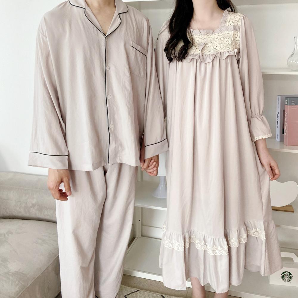 라벤더 그레이 커플 홈웨어 국내생산 커플잠옷 신혼부부추천 빅사이즈 파자마 집들이선물 사계절