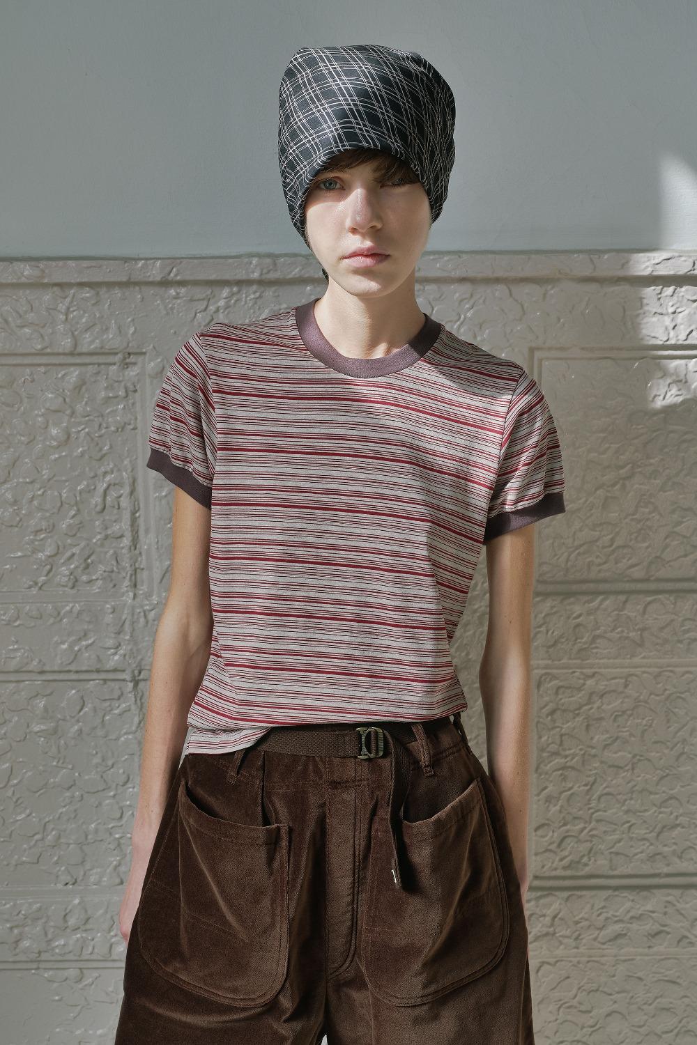 Via Simple stripe T-shirt (Burgundy stripe)