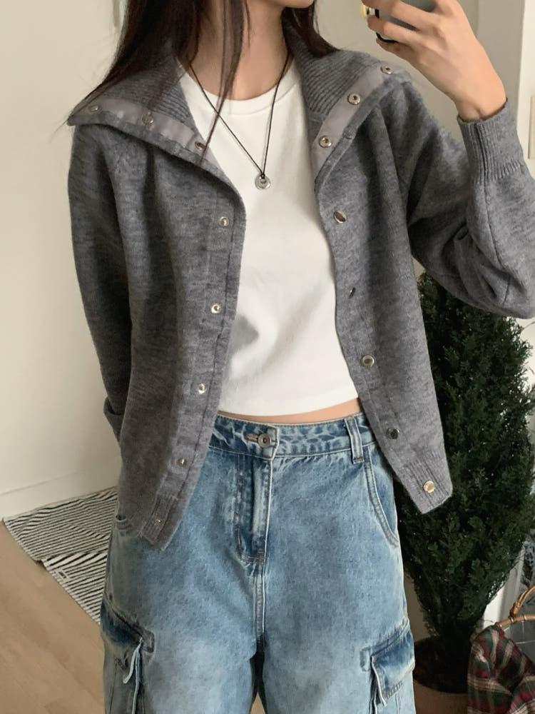 하이넥 카라 데일리 버튼 가디건 (3color)
