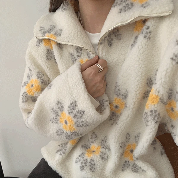 [캐주얼] 포민 반집업 플라워 후리스