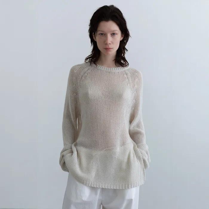 [4차] Side Slit Round Loose Knit (white)