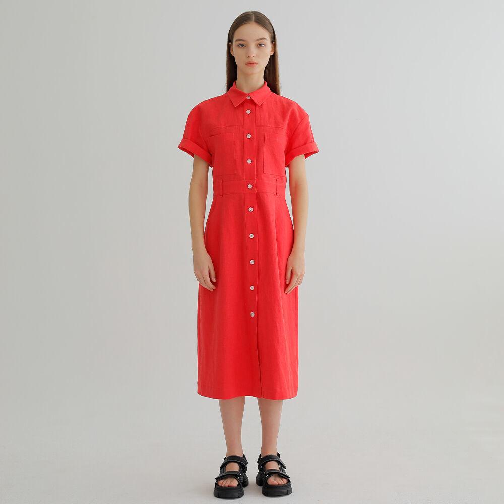LINEN SHIRT DRESS / RED
