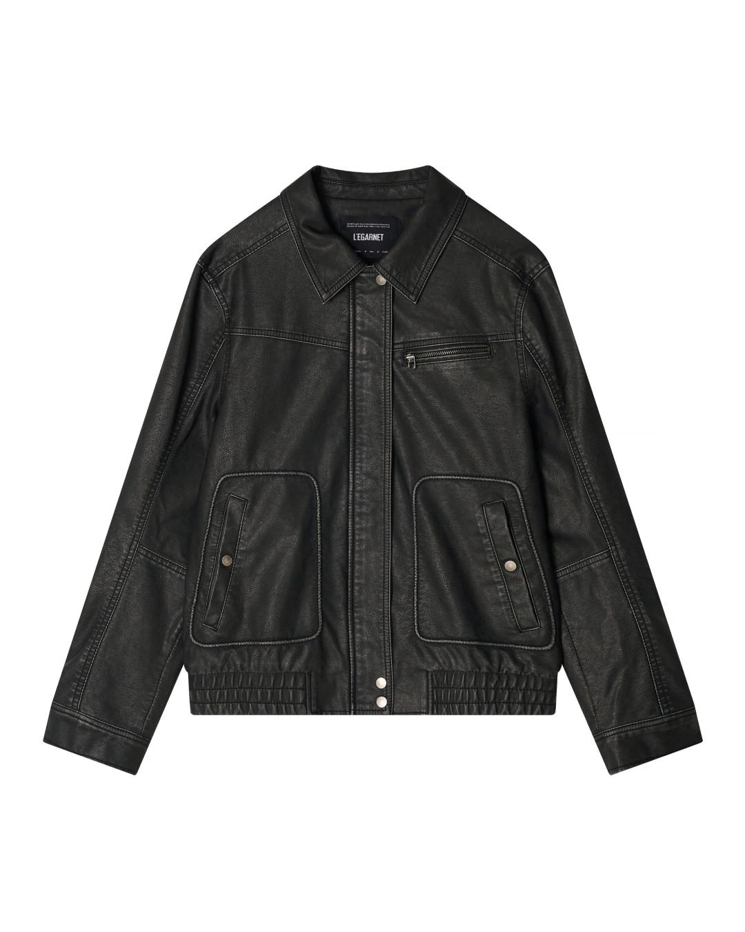 BLACK DISTRESSED LEATHER JACKET_STANDARD FIT