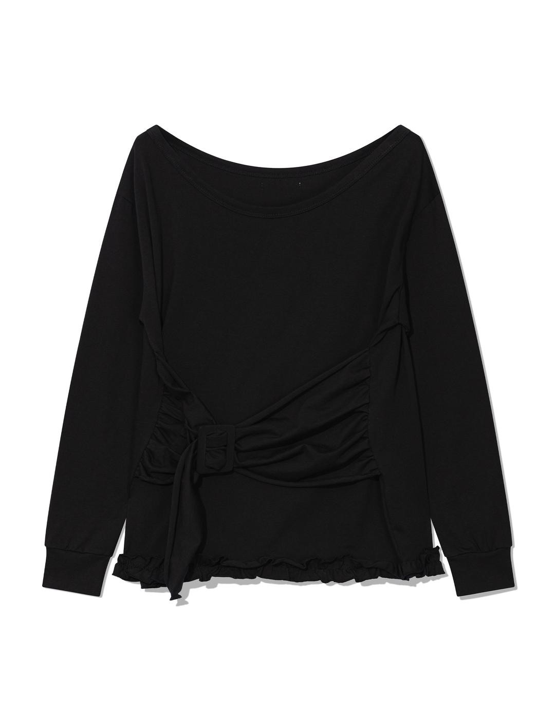 BUCKLE OFF-SHOULDER T-SHIRT(BLACK)