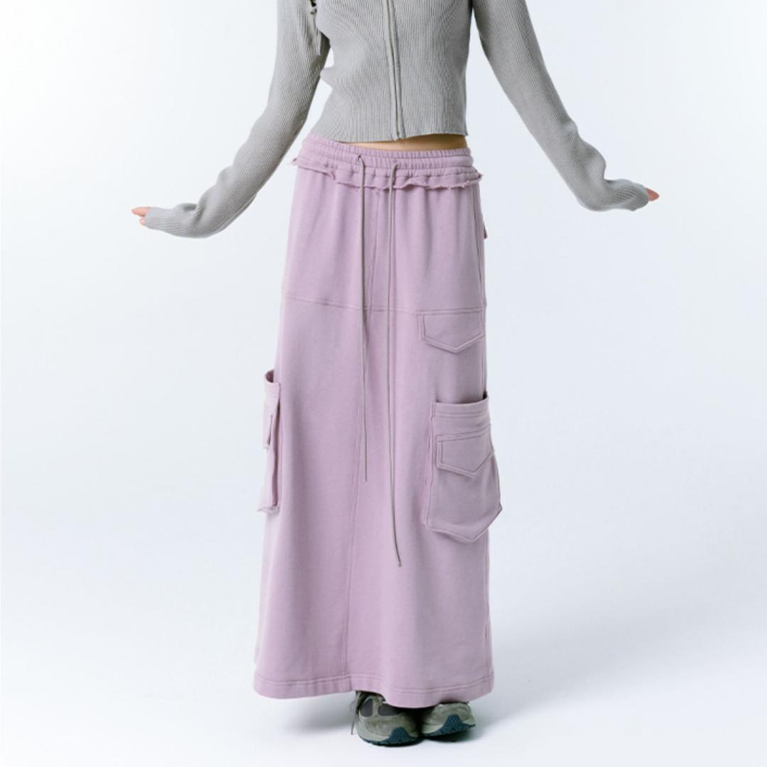 LVETONG 복고풍 멀티포켓 A라인 카고 코튼 스커트 추리닝 치마