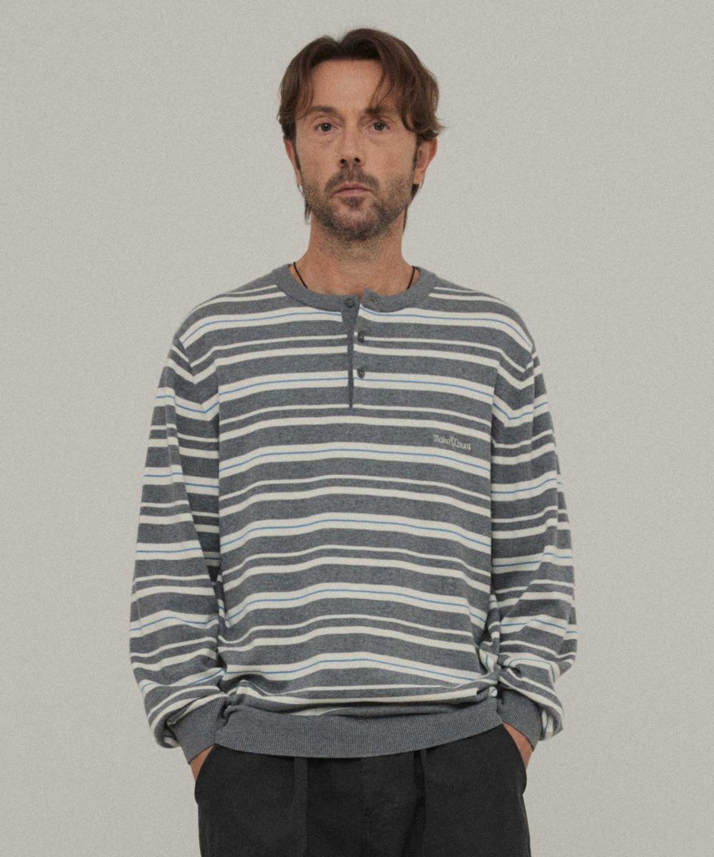 멀티 스트라이프 헨리넥 니트_GREY