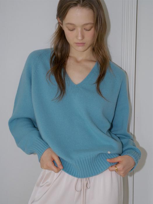 CASH MERINO WOOL V-NECK KNIT_TURKISH BLUE