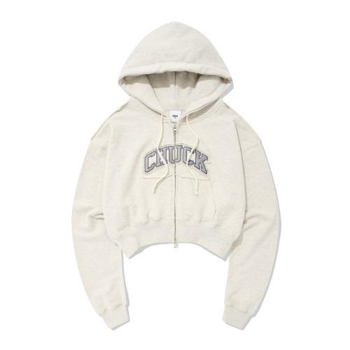 [22차 리오더] Chuck Damage Crop Hood Zip-Up, Oatmeal