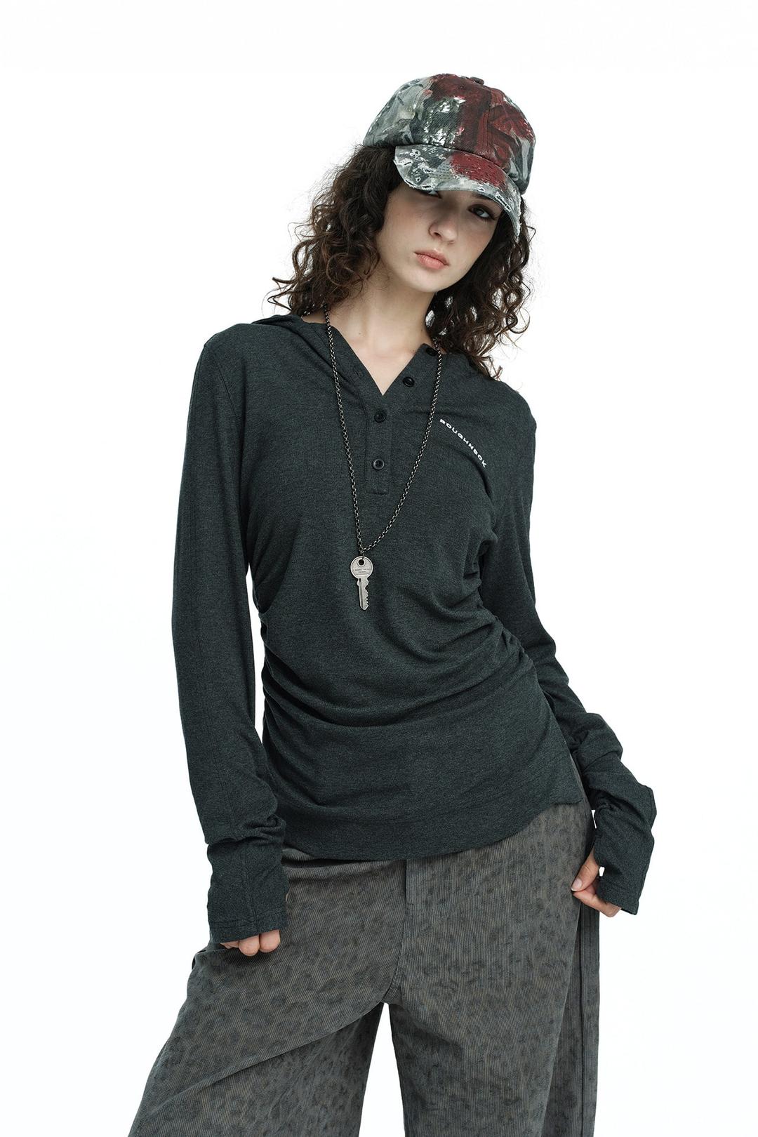 Henley Hooded Long Sleeve Top Gray [pre-order 예약발송 09/19]