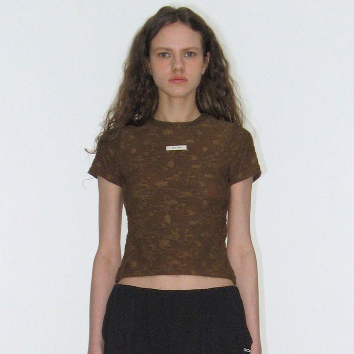 Floral Lace Sheer Top - Brown