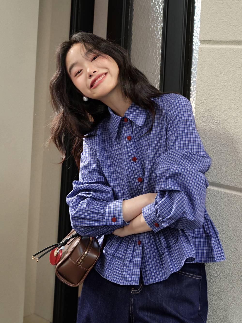 Blue Plaid Blouse