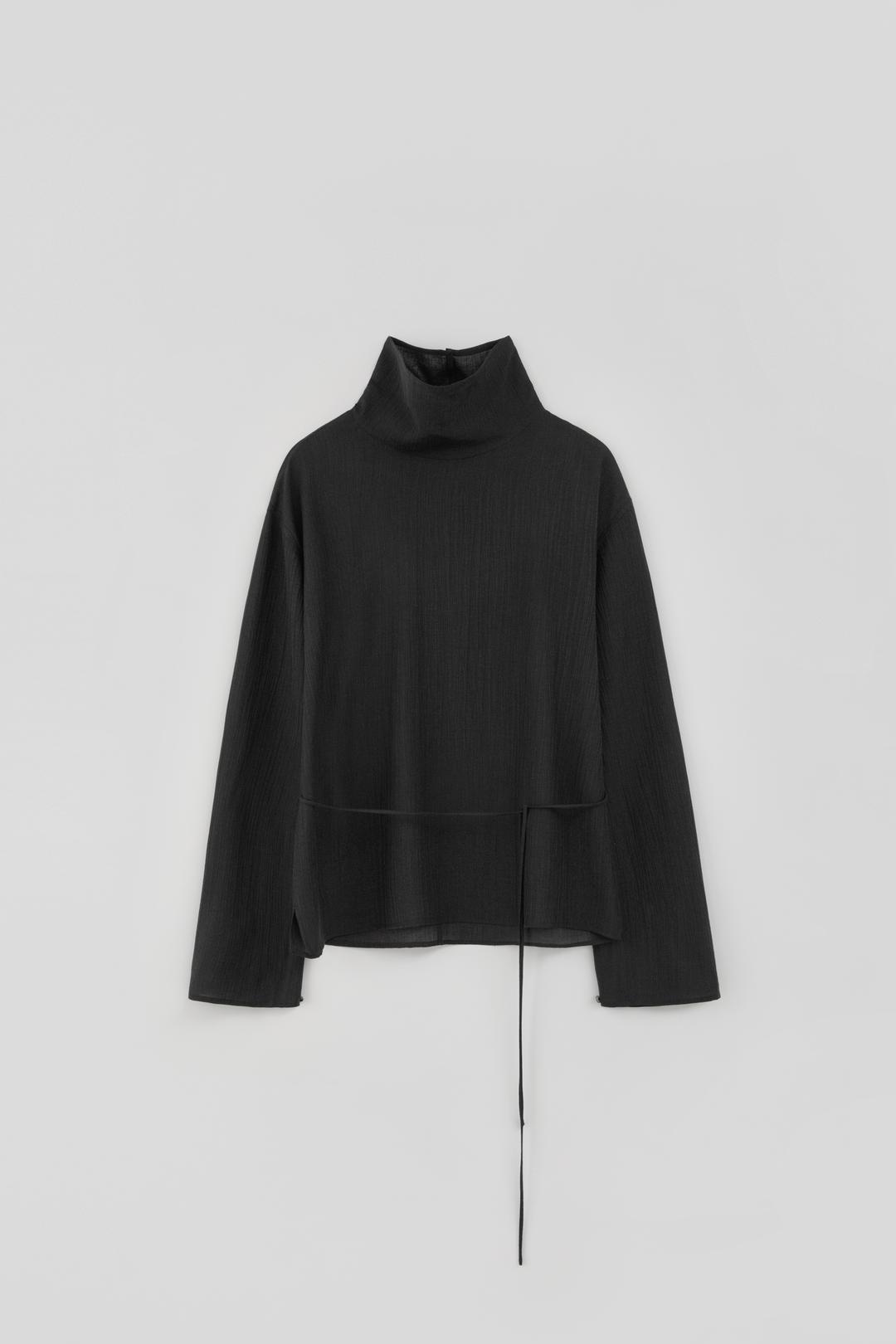 Sheer Highneck Blouse_Black