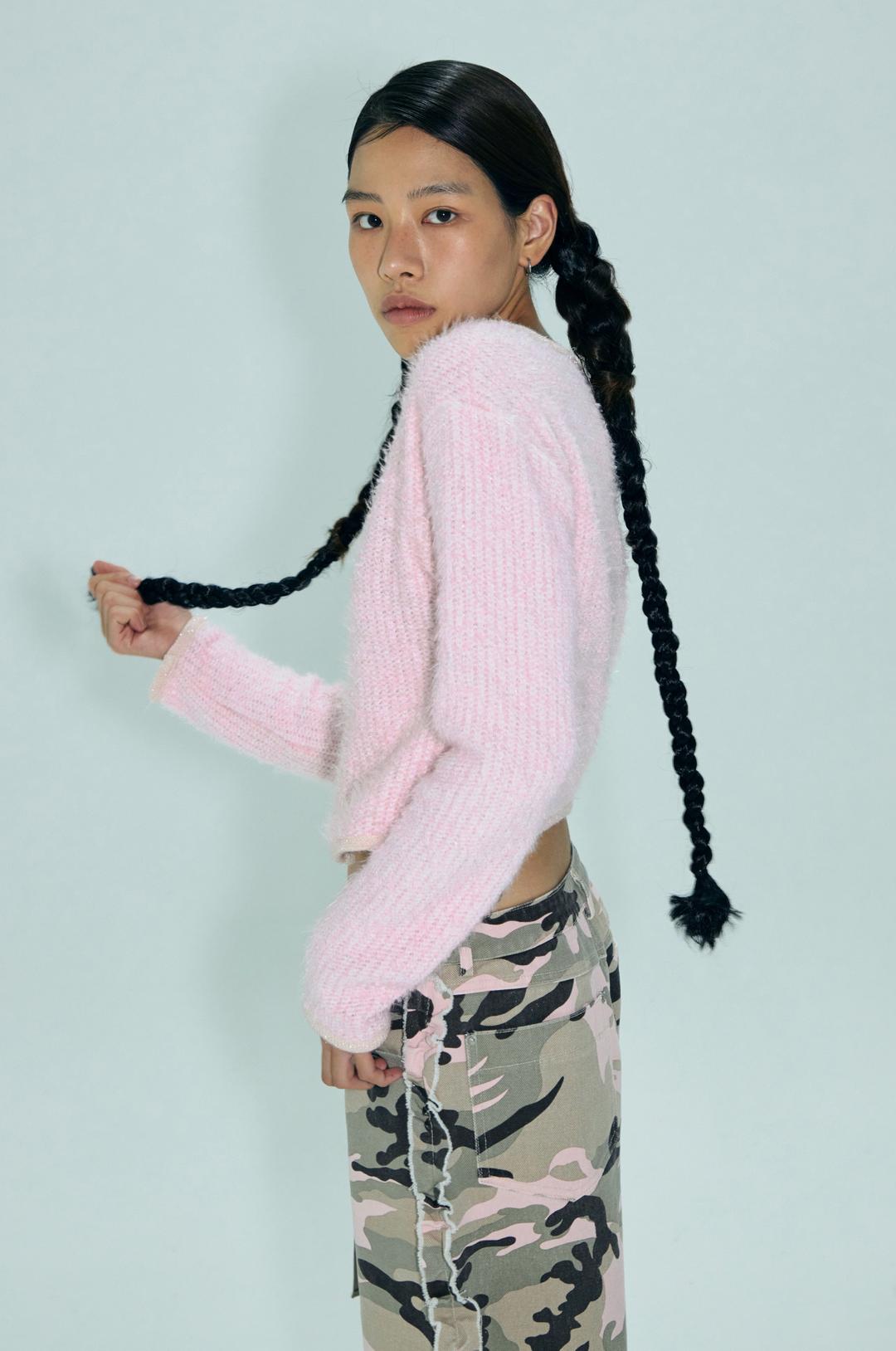 G_TWEED KNIT CARDIGAN_23FW / PINK