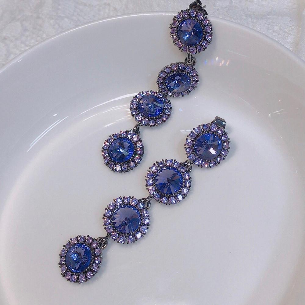 트와이스 지효협찬 트윙클 퍼플 스왈 큐빅 볼드 롱 드롭귀걸이 흑베이스