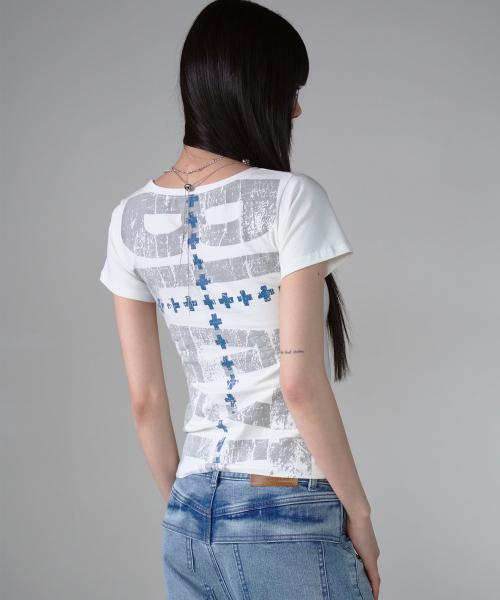 DOUBLE CROSS BACK PRINT SHORT SLEEVE WHITE