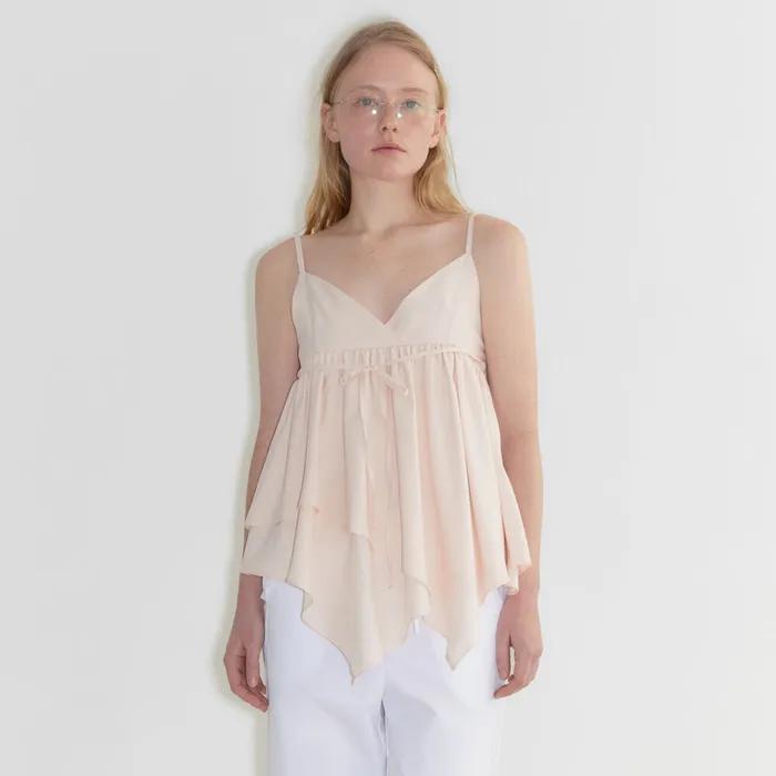 Double Frill Sleeveless Blouse (Coral)